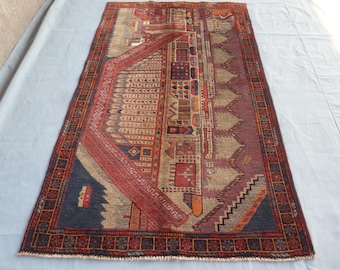 2'6x4'4フィートのアンティーク風色褪せたラグ、ハイパイルのソフトな