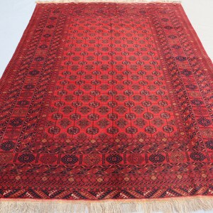 Collectors Piece 7x9 Afghan Tribal Antique Rug, Vintage Handmade Wool Rug, Red Turkmen Tekke Bukhara Area Rug, Bedroom Rug, Living Room Rug