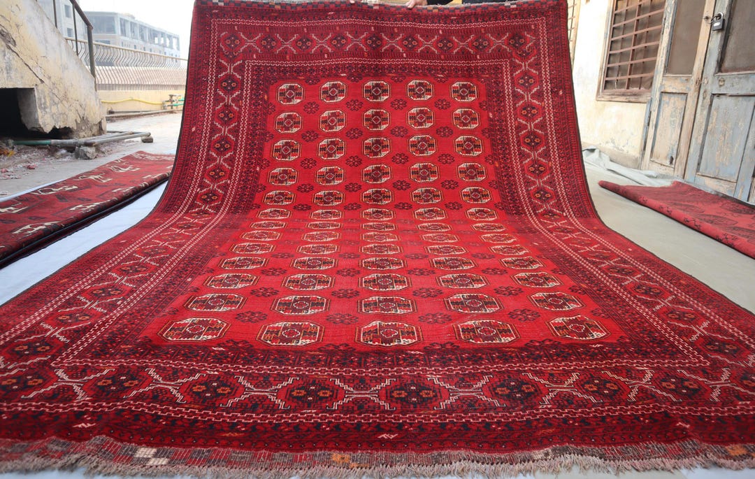 Waziri Rug Antique 6'7x9'4 Waziri Pattern Rug, Afghan Hand Knotted Wool Area Rug ...