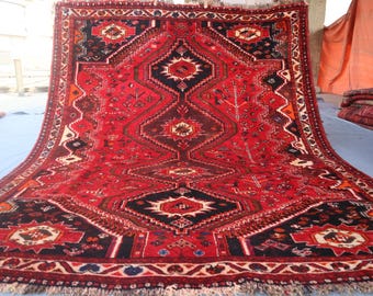 6&#39;3x7&#39;7 Vintage Area Rug Tribal Handmade Wool Rug/ Turkmen Caucasian Rug/ Afghan Geometric Rug/ Oriental High Pile Rug/ Bedroom/ Bedroom Rug