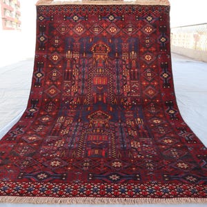 4x6 Red Afghan Rug, Hand Knotted Wool Rug, Turkmen Tribal Baluchi Area Rug, Vintage Oriental Nomadic Intricate Pattern rug, Living Room Rug
