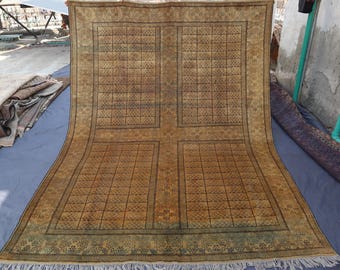 6'6x9'0 ft Terracotta Vintage Rug Turkmen Bukhara Handmade Wool Tribal Rug, 1940s Old Antique Oriental Afghan Large Rug, Faded Low Pile Rug