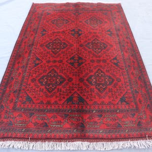 3&#39;4x5 ft Bukhara Afghan Rug Vintage Geometric Rug/ Handmade Faded Wool Rug/ Oriental Turkmen Tribal Boho rug/ Rug for Entry Way/ Kitchen Rug