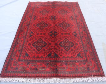 3'4 x 5 ft Bukhara Afghan Teppich Vintage Geometrischer Teppich / Handgefertigter Teppich aus Verblichener Wolle / Orientalischer Teppich / Teppich für den Eingangsbereich / Küchenteppich