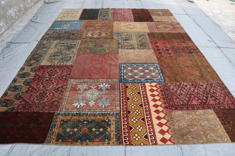 Vintage Rug 10x13 Patchwork Turkmen Tribal Rug, Afghan Area Rug ...
