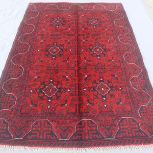 3x5 Afghan Bukhara Rug- Turkoman Tribal Khal Muhammadi Red Area Rug- Vintage Oriental Rug- Bohemian Vintage rug- Bedroom, Entry Way Carpet