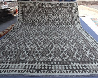 10x13 ft Large Afghan Kilim Area Rug, 300x400 cm Geometric Turkmen Flatweave, Handmade Wool Vintage Rug, Rug for Bedroom, Living Room Carpet