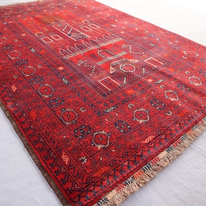 3x4 ft Vintage High Pile Prayer Rug, 1980s Antique Afghan Handmade Prayer Rug, Oriental Turkmen Hand Knotted Soft Wool Rug, Red Bukhara Rug