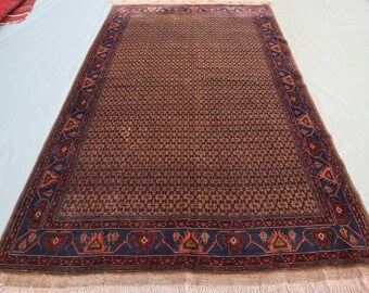 Turkmen Antique Rug 5&#39;5x9&#39;5 ft, Vintage Afghan Handmade High pile Wool Rug/ Turkmen Oriental Bukhara Rug/ Living Room rug/ Boho Bohemian Rug