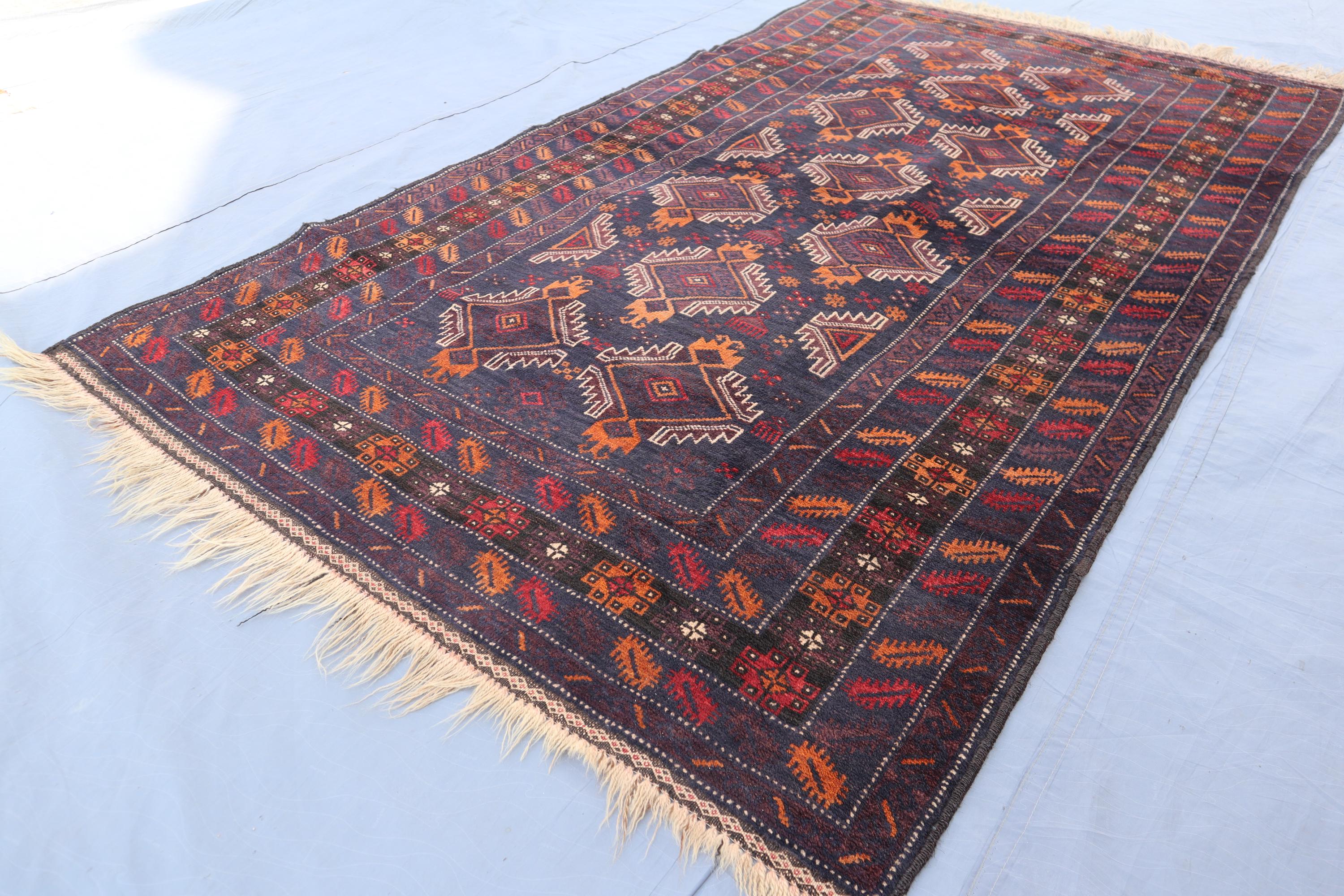 ✦Vintage rug✦　119×70cm　イラン　ペルシャ絨毯　1970s 4x7 Antique 1970s Rug, Afghan Faded Rug, Handmade Soft Pile Wool