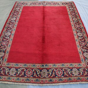 3&#39;6x4&#39;6 ft Antique Afghan Rug, Collectors Piece Vintage Tribal Handmade Wool Rug, Oriental Turkmen Contemporary Red Rug, Living Room Carpet