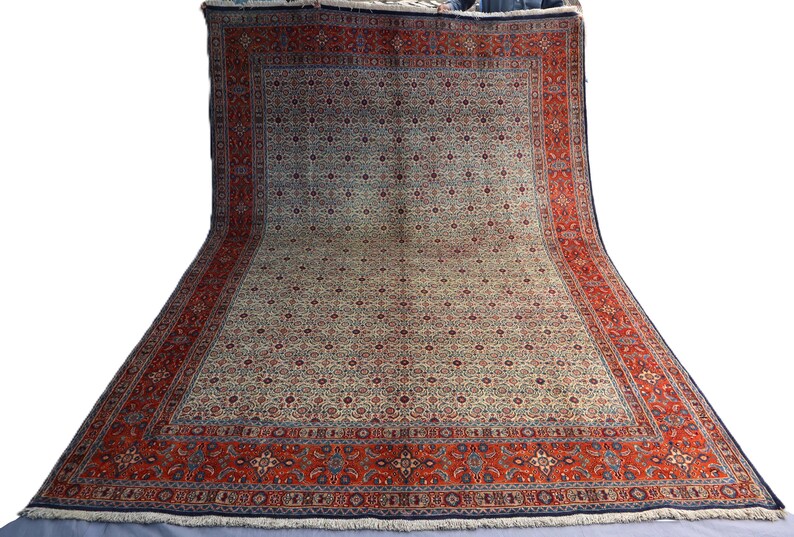 7x10 ft Afghan Vintage Rug, Turkmen Tribal Rug, 1950s Antique High Pile Rug, Handmade Wool Rug, Intricate Pattern Rug, Large Living Room Rug image 5
