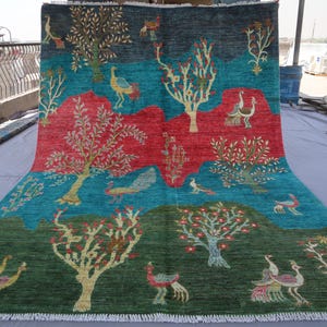 7x10 Green Tree of Life Rug, Afghan handmade Wool Area Rug, Natural Veg dyes Oriental Pictorial Rug, Multiple Trees Art Rug, Kids Room Rug