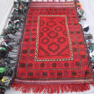 2x4 ft Antique Handmade Red Cushion Cover Rug Vintage Afghan Handmade Tribal Pillow Cover Rug, Oriental Turkmen Tekke Rug, Balisht Cover Rug