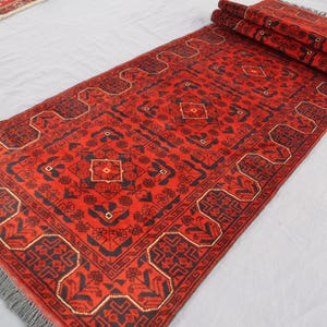 3x10 ft Afghan Bukhara Rug, 90x300 cm Traditional Khal Muhammadi Red Rug, Oriental Turkmen Handmade Rug, Hallway Runner, Kitchen Runner Rug