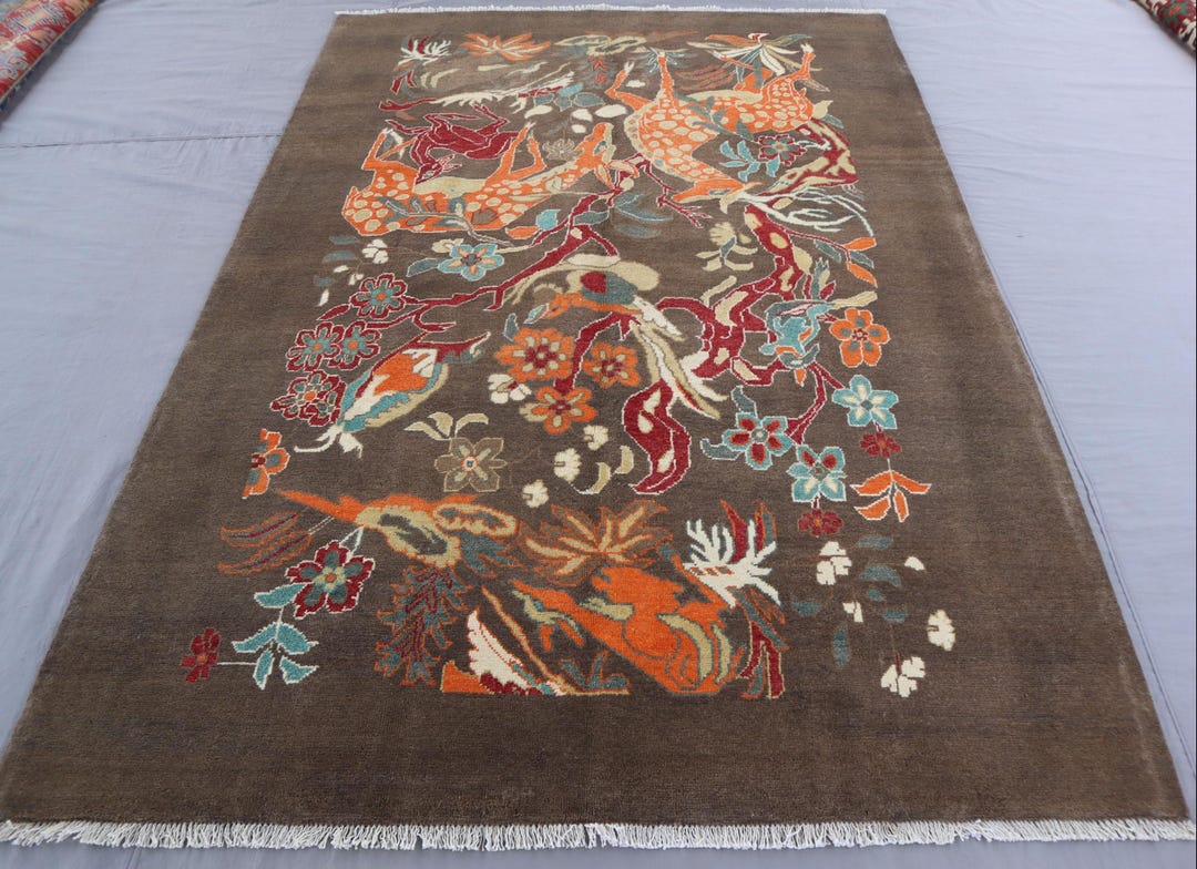 Anteater Rug 5'7x7'10 Ft Antelopes Pictorial Art Rug, One of Kind Afghan Handmade ...