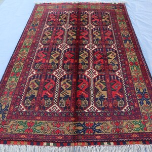 3x5 ft Vintage Design Rug, Tribal Afghan Handmade Soft Wool Area Rug, Oriental Turkmen Bukhara Rug, Bedroom Carpet, 100x150 cm Entry Way Rug
