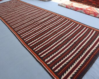 16 ft Vintage Striped Kilim Wide Runner Rug 4'8x15'7 ft/ Afghan Flatweave Kilim Rug Turkmen Handmade Wool Oriental Rug/ Stairs Runner