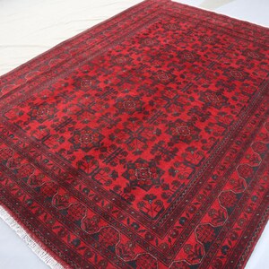 Vintage Bukhara Rug 6x8 ft Afghan Handmade Wool Area Rug/ Turkmen Tribal rug/ Traditional Red Area Rug/ Bedroom Rug/ Living Room/ Office Rug