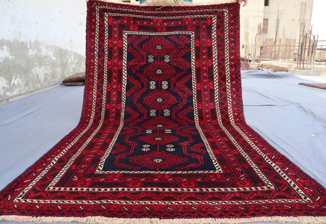 ラグ Vintage Afghan  Tribal rug 3'6x5'7 Ft Vintage Afghan Rug, Tribal Oriental Handmade Rug