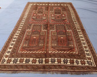 Collectors Piece 5'9x9'3 ft Antique Turkmen Rug, Vintage Maldari Baluchi Rug, Large Afghan Handmade Wool Terracotta Faded Rug, Oriental Rug