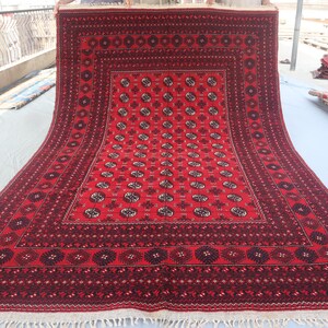Turkmen Tekke Rug 6&#39;6x10 ft Antique Afghan Red Rug, Traditional Boho Rug, Vintage Afghan Mowri Gul Rug, Handmade Wool Rug Living Room Carpet