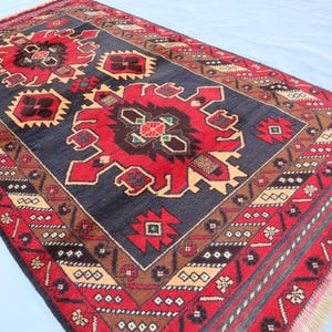 3&#39;6x6&#39;7 ft Vintage Geometric Rug, Afghan Tribal Handmade Veg Dyes Wool Baluch Rug, Turkmen Oriental Antique Area Rug, Living Room Carpet 4x7