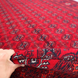 7x10 ft Turkmen Mowri Red Bukhara Rug, Vintage Soft Afghan Handmade Wool Area Rug 200x300 cm Vintage Oriental Rug, Bedroom, Dining Table Rug