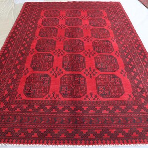 6&#39;7x9&#39;5 ft Red Tekke Ersari Bukhara Rug Vintage Afghan Hand Knotted Soft Pile Wool Area Rug, Oriental Turkmen Rug, Ethnic Traditional Carpet