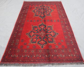 3x4 Antiker Teppich / Afghanischer Geometrischer Buchara Teppich / Turkmenischer Weicher Wollteppich / Schlafzimmerteppich / Wohnzimmerteppich 80 x 120 cm / Büroteppich