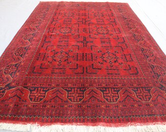 5x7 ft Afghan Bukhara rug Turkmen handmade Wool rug, Khal Muhammadi Khamyab Bukhara rug, Tribal Red rug, Living room, 150x200 cm Office rug