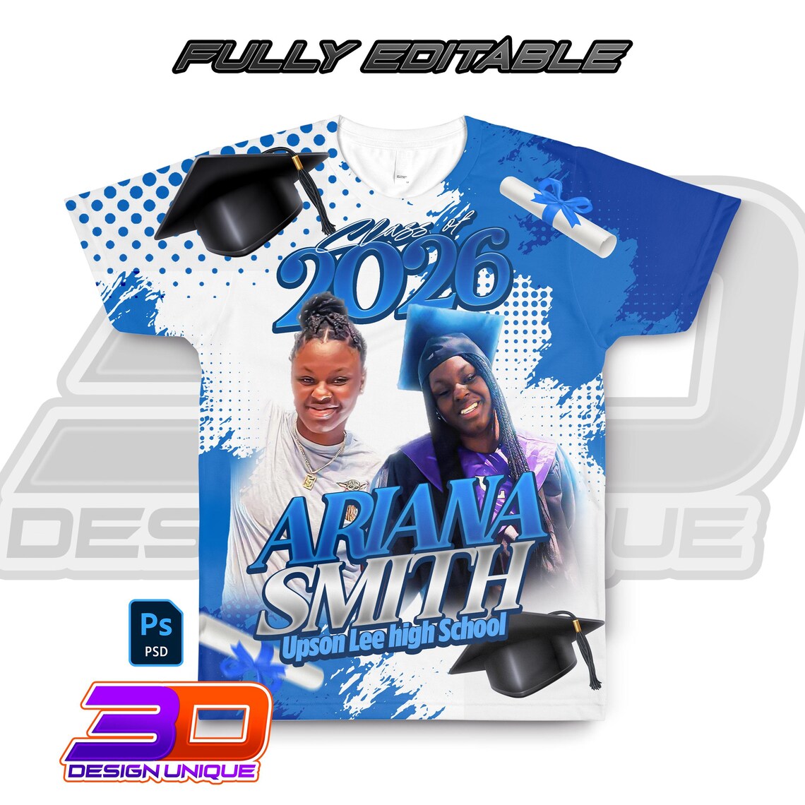 Editable Graduation Tshirt Template Senior 2026 Shirt Design (PSD