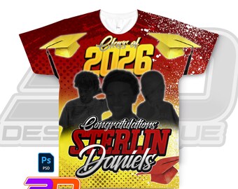 Modello di maglietta per la laurea in formato PSD: design modificabile per maglietta per laureati (file Photoshop, stampabile tramite sublimazione)