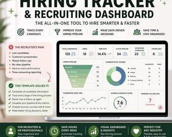 Hiring Tracker & Recruiting Dashboard | Candidate Tracking Spreadsheet | HR Template | Google Sheets Hiring CRM Tool