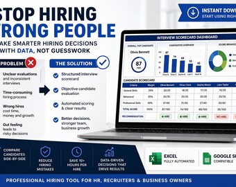 Interview Scorecard Template Excel | Candidate Evaluation Tool (Digital Download)