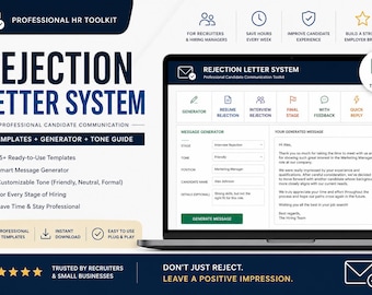 Rejection Letter Templates | Excel HR Toolkit (Digital Download)