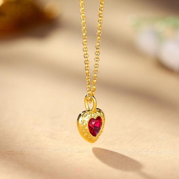 Vintage Lab Created Ruby Heart Shaped Pendant Cha… - image 4