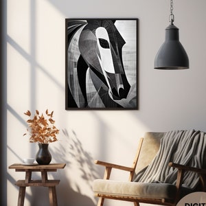 Black and White Abstract Horse Wall Art Decor, Horse Line Wall Art, Vintage Horse Art, Horse Printable, Minimal Horse Drawing Horse Painting