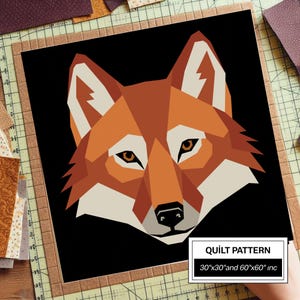 キツネのキルトパターン：モダンFPP • アニマルパッチワークキルトブロック • FPPテンプレート（30x30/60x60インチ）