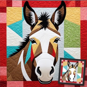 Donkey Quilt Pattern: Modern FPP • Animal Patchwork Quilt Block • FPP Vorlagen (30x30/60x60 inches)