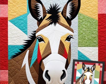 Donkey Quilt Pattern: Modern FPP • Animal Patchwork Quilt Block • FPP Vorlagen (30x30/60x60 inches)
