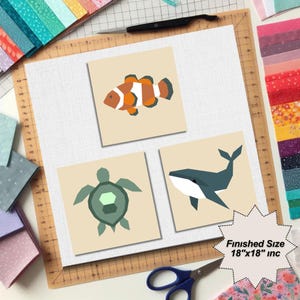Clownfish,Whale,Turtle  Quilt Pattern, Paper Piecing Pattern Design, Patchwork Sewing Pattern, Patchwork Template, FPP Pattern