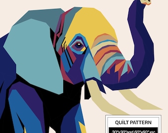Elephant FPP Quilt Pattern (30x30/60x60): Modern FPP • Animal Patchwork Quilt