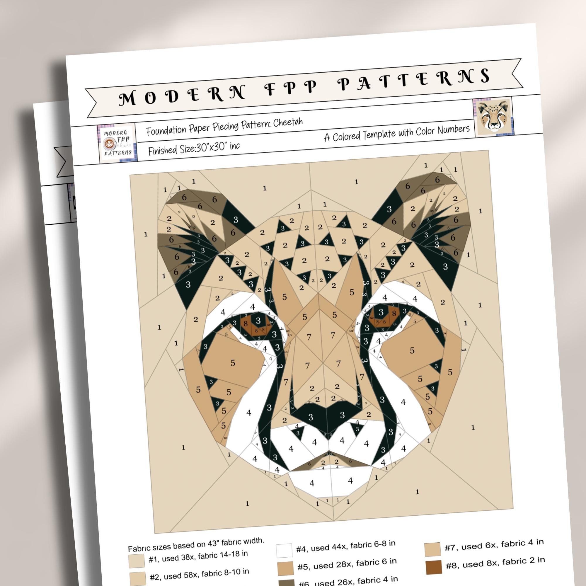 Fpp Patchwork Cheetah FPP Quilt Pattern: Modern FPP • Animal Patchwork Quilt Block ...