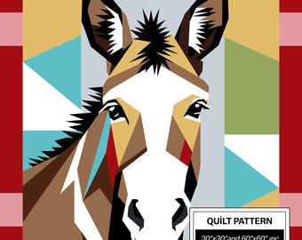 Modello per trapunta con asino: FPP moderno • Blocco per trapunta patchwork con animali • FPP Vorlagen (30x30/60x60 pollici)