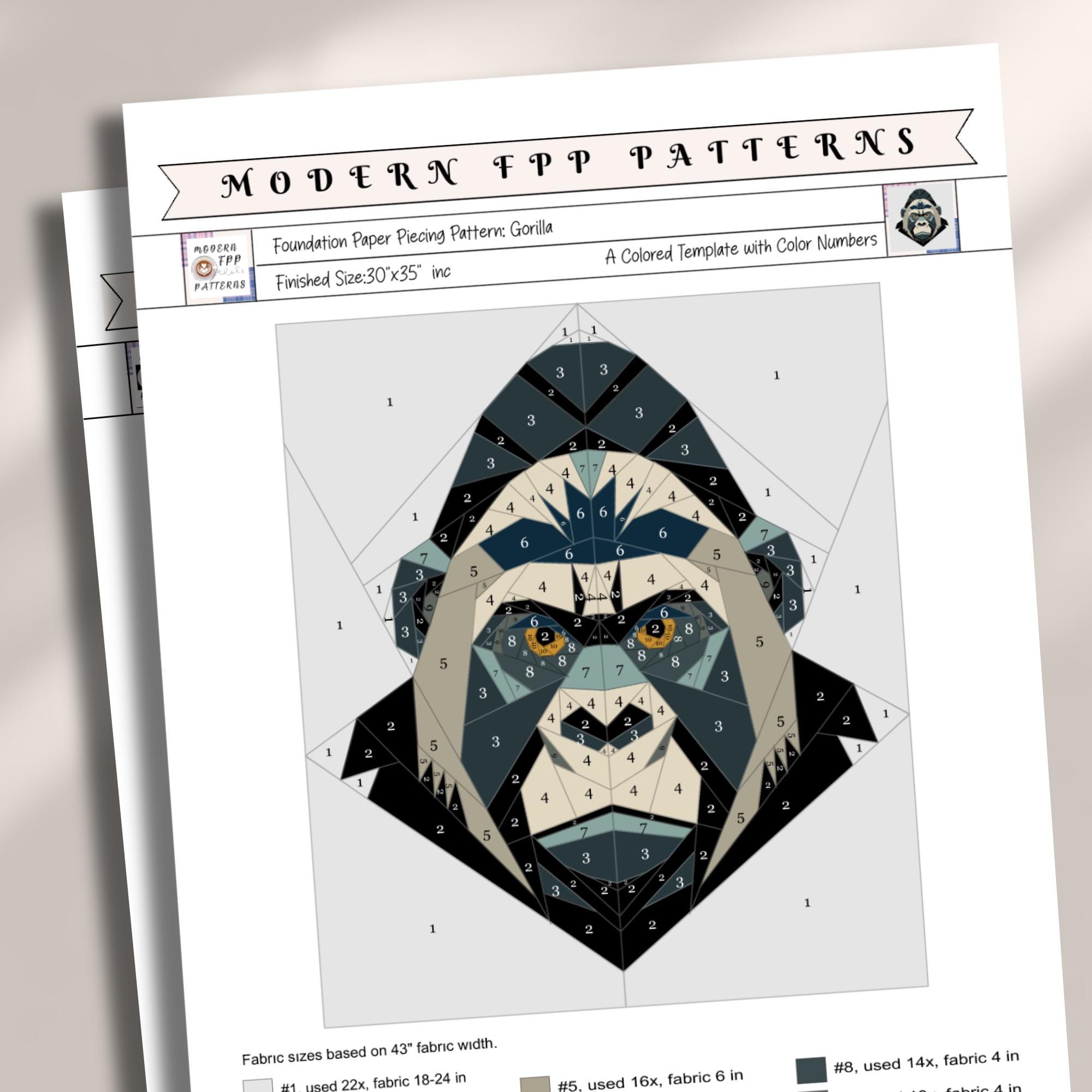Gorilla FPP Quilt Pattern: Modern FPP • Animal Patchwork Quilt Block ...
