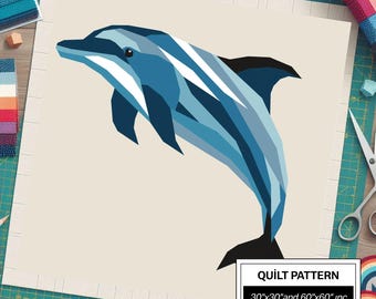 Modello trapunta FPP Dolphin: FPP moderno • Blocco trapunta patchwork animali • FPP Vorlagen (30x30/60x60 pollici)