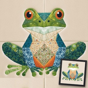 Modèle de courtepointe grenouille FPP (30x30/60x60 pouces) : FPP moderne • Courtepointe patchwork animaux