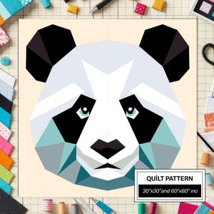 Panda FPP Quilt Pattern: Modern FPP • Animal Patchwork Quilt Block • FPP Vorlagen (30x30/60x60 inches)