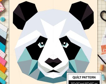 Panda FPP Quilt Pattern: Modern FPP • Animal Patchwork Quilt Block • FPP Vorlagen (30x30/60x60 inches)